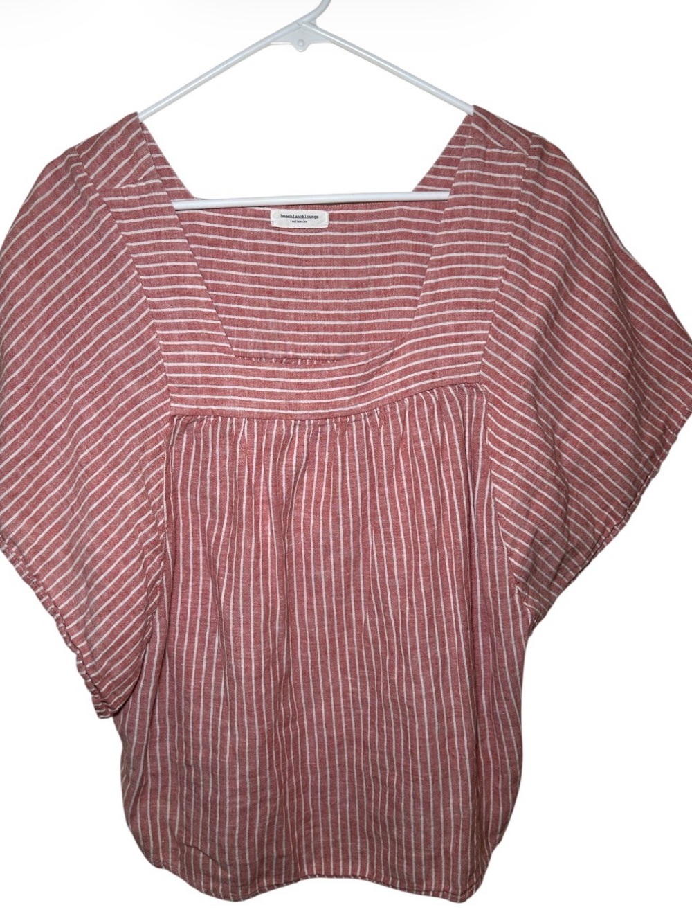 Beach Lunch Lounge Red Striped Square Neck Top Lightweight Casual Top Linen